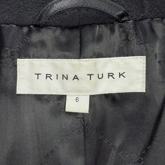 Trina Turk Coat Womens 6 Black Wool Cashmere Wrap Belted Jacket Shawl Collar - Picture 3 of 12